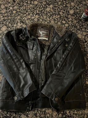 Hawke & Co Brown Faux Leather Bomber with Brown Sherpa Collar
